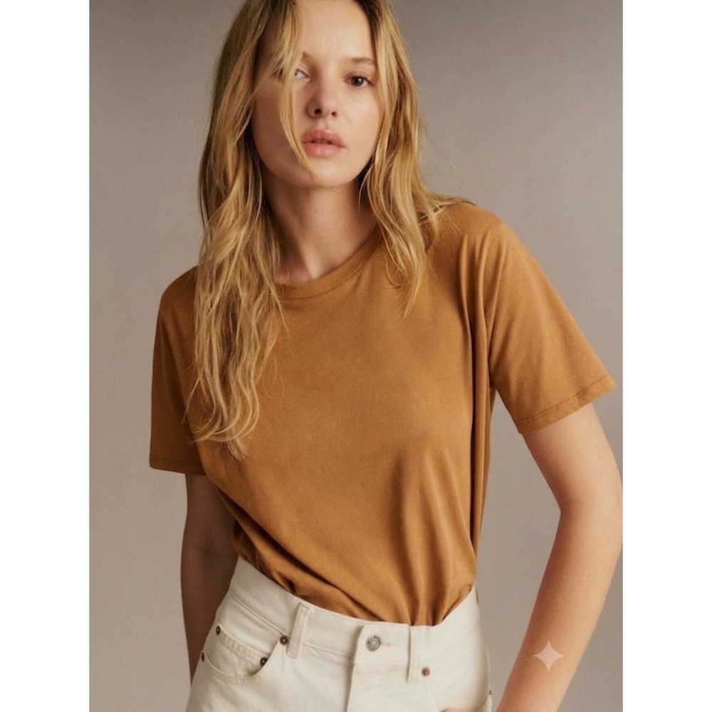 Sezane Camel Conrad Organic Cotton T-Shirt XL Parisian Chic Euro Summer Coastal